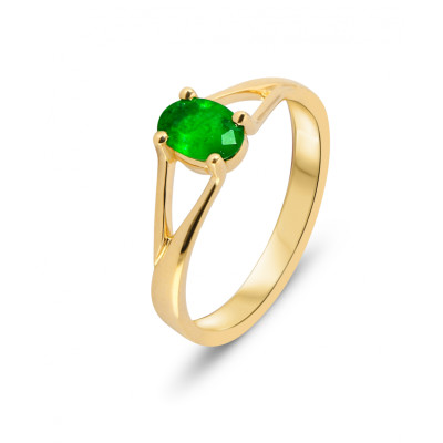 Bague Emeraude Ovale 7x5mm Serti griffes Or Jaune