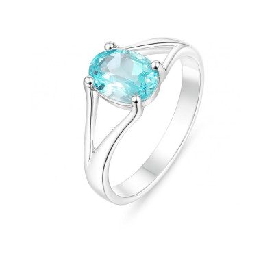 Bague en Argent 925 et Topaze Bleue Ovale 8x6mm