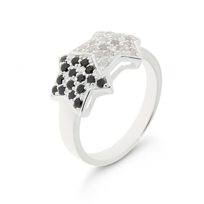 Bague Etoile Argent Oxyde Blanc et Noir