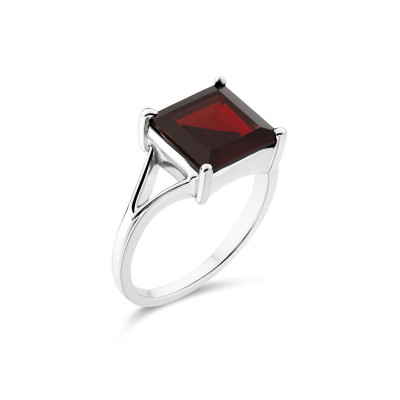 Bague Grenat Carré 9mm Argent