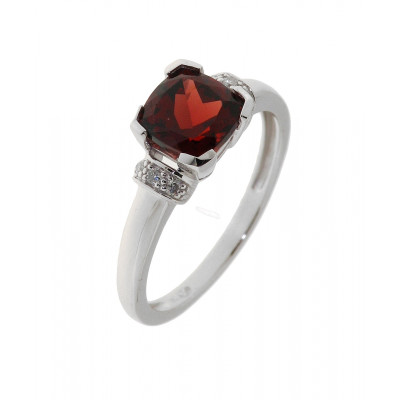Bague Grenat Coussin 6mm Or Blanc et Diamants