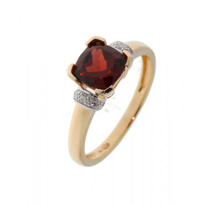 Bague Grenat Coussin 6mm Or Jaune et Diamants