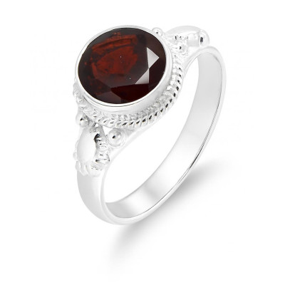 Bague Grenat en Argent 925 - Pierre Ronde 8mm