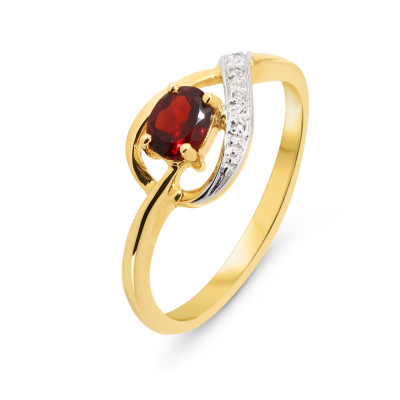 Bague  Grenat Ovale 5x4mm et Diamant en Or Jaune  375
