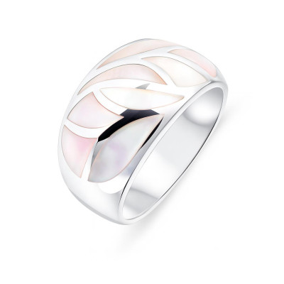 Bague Jonc Argent Incrusté de Nacre Blanche