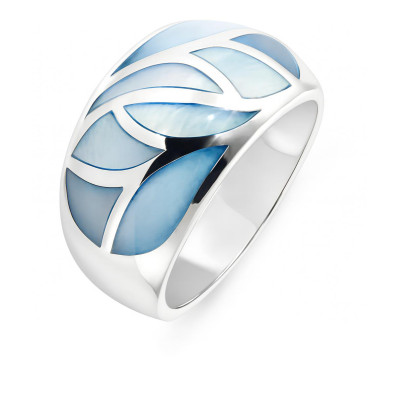 Bague Jonc Argent Incrusté de Nacre Bleue