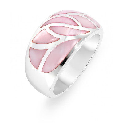 Bague Jonc Argent Incrusté de Nacre Rose