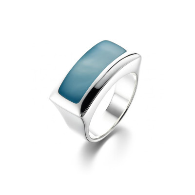 Bague Large Argent  Nacre Bleue