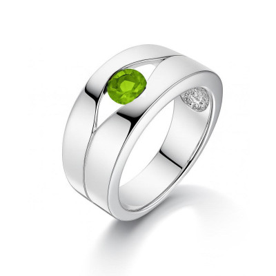 Bague Large Argent  Péridot 5mm