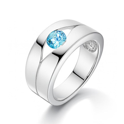 Bague Large Argent Topaze Bleue Ronde 5mm