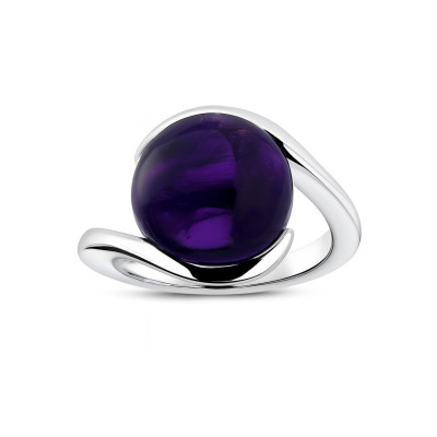 Bague Moderne Amethyste Cabochon Rond 12mm