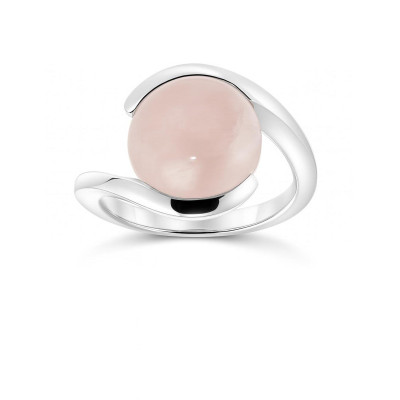 Bague Moderne Argent et Quartz Rose Cabochon Rond 12mm