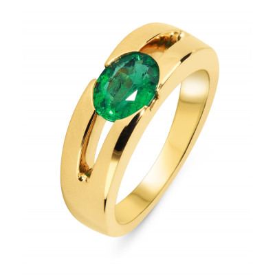 Bague Moderne Emeraude Ovale 8x6mm AAA Or Jaune