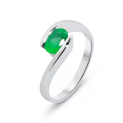 Bague Moderne Or Blanc 750 Emeraude Ovale 7x5mm