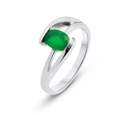 Bague Moderne Or Blanc 750 Emeraude Ovale 7x5mm