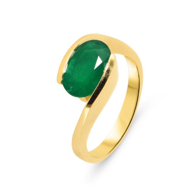 Bague Moderne Or Jaune 750 Emeraude Ovale 10x7mm
