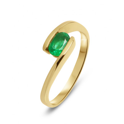 Bague Moderne Or Jaune 750 Emeraude Ovale 6x4mm