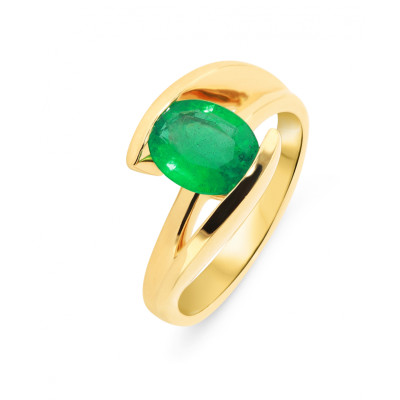 Bague Moderne Or Jaune Emeraude AAA Ovale 9x7mm