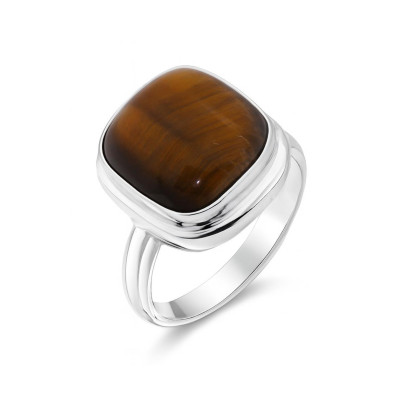 Bague Oeil de Tigre Coussin 12mm en Argent