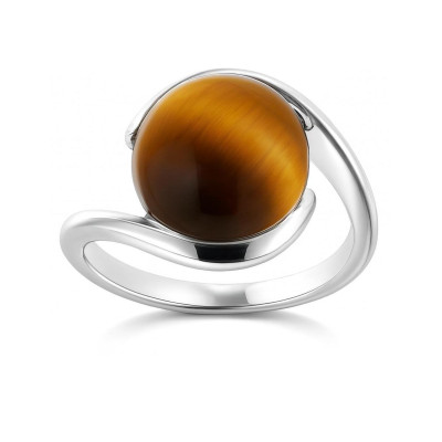 Bague Oeil de Tigre Moderne Cabochon Rond 12mm