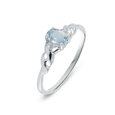 Bague Or Blanc 375 Aigue Marine Ovale 6x4mm et Diamant