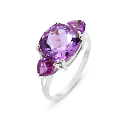 Bague Or Blanc 375 Améthyste Coussin et Coeur
