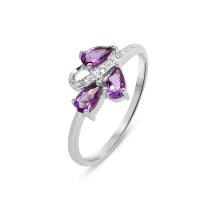 Bague Or blanc 375 Améthyste et Diamant