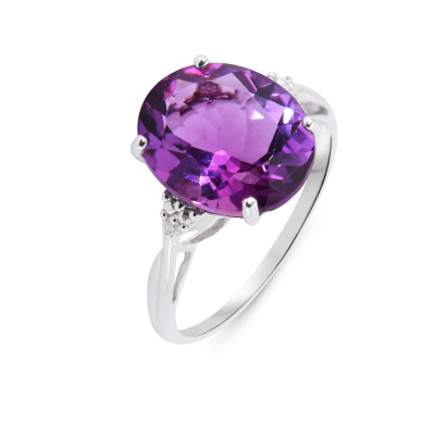 Bague Or blanc 375 Améthyste Ovale 12x10mm et Diamant