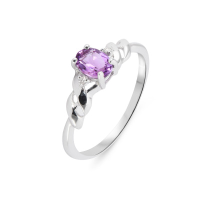Bague Or Blanc 375 Améthyste Ovale 6x4mm et Diamant