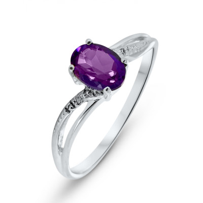 Bague Or blanc 375 Améthyste Ovale 7x5mm et Diamant
