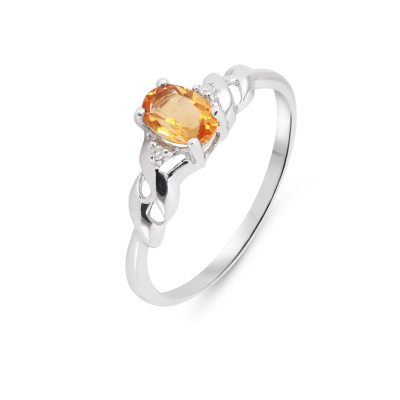 Bague Or Blanc 375 Citrine Ovale 6x4mm et Diamant