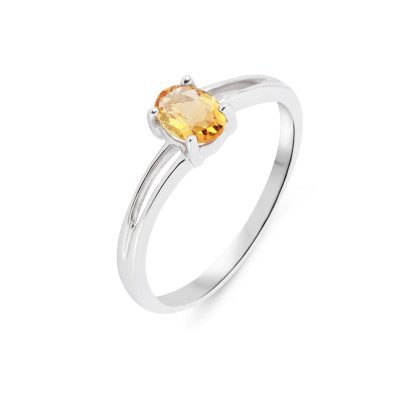 Bague Or Blanc 375 Citrine Ovale 6x4mm