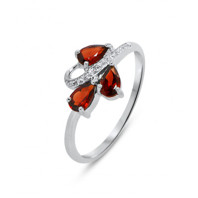 Bague Or blanc 375 Grenat et Diamant