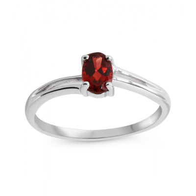 Bague Or Blanc 375 Grenat Ovale 6x4mm