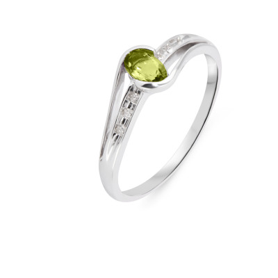 Bague Or Blanc 375 Péridot Ovale 5x3mm et Diamant 