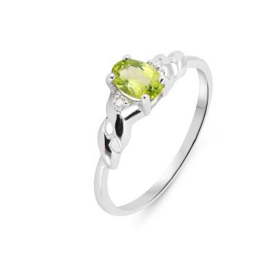 Bague Or Blanc 375 Péridot Ovale 6x4mm et Diamant