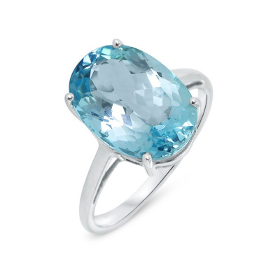 Bague Or blanc 375 Topaze Bleue Ovale 14x10mm