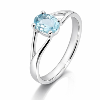 Bague Or Blanc 750 Aigue Marine AAA 7x5mm