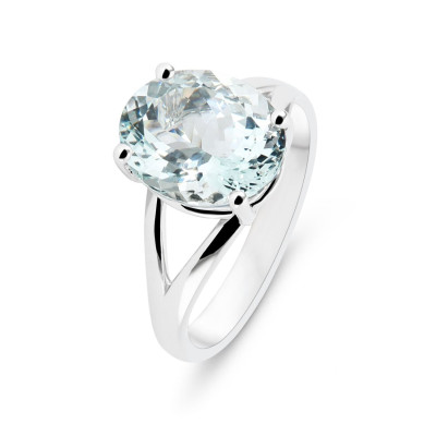 Bague Or Blanc 750 Aigue Marine Ovale 12x10mm