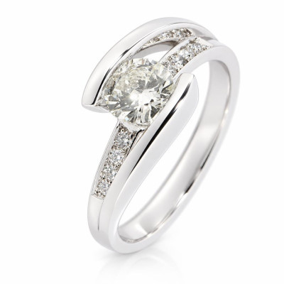 Bague Or Blanc 750 Diamant Corps Croisé