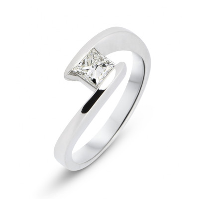 Bague Or Blanc 750 Diamant  Princesse