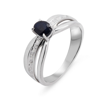 Bague Or Blanc 750 Saphir Ovale 5x4mm et Diamants