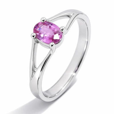 Bague Or Blanc 750 Saphir Rose AAA Ovale 6x4mm