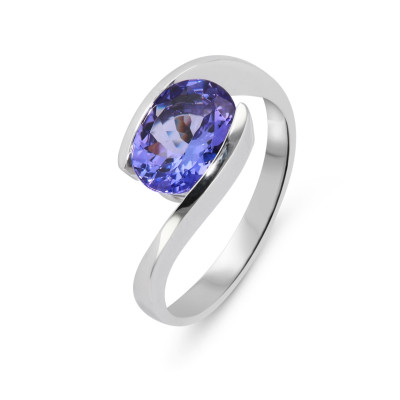 Bague Or Blanc 750 Tanzanite Ovale 9x7mm AAA