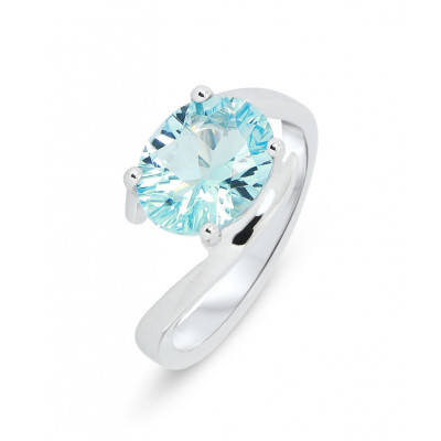 Bague Or Blanc 750 Topaze Bleue traitée ovale 10x8mm