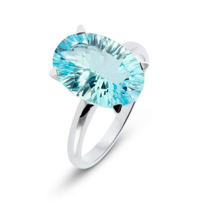 Bague Or Blanc 750 Topaze Bleue traitée Ovale 14x10mm