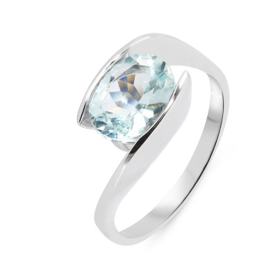 Bague Or Blanc Aigue Marine Ovale 10x8mm