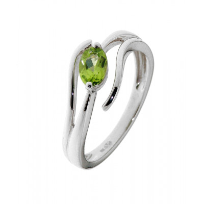 Bague Or Blanc Péridot Ovale 6x4mm