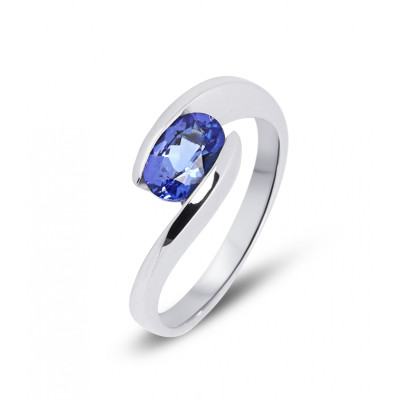 Bague Or Blanc Tanzanite Ovale 7x5mm