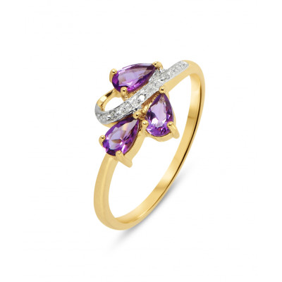 Bague Or jaune 375 Améthyste et Diamant